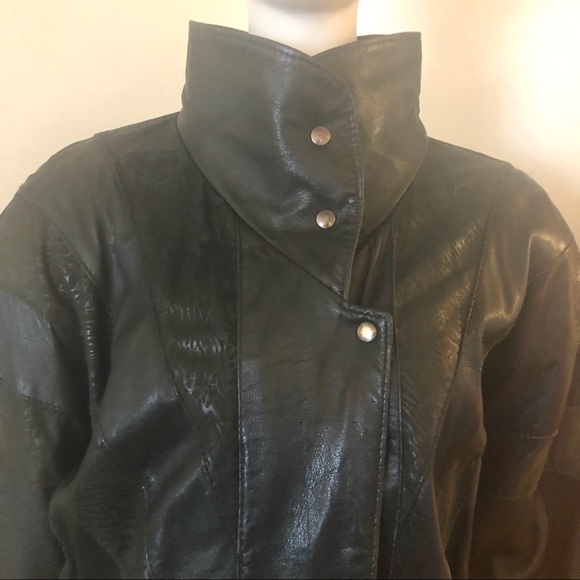 Vintage 80s leather deep green cocoon jacket - Picture 4 of 16